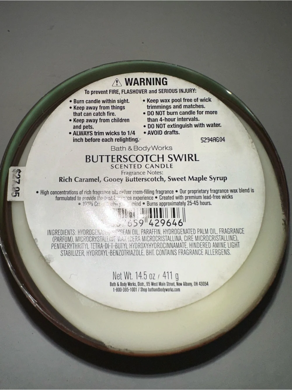 Bath & Body Works Butterscotch Swirl Three Wick Candle